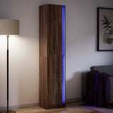 Hoge kast met LED 41,5x32,5x200 cm bewerkt hout bruin eiken - AllerleiShop