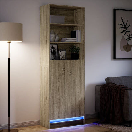 Hoge kast met LED 69x32,5x200 cm bewerkt hout sonoma eikenkleur - AllerleiShop