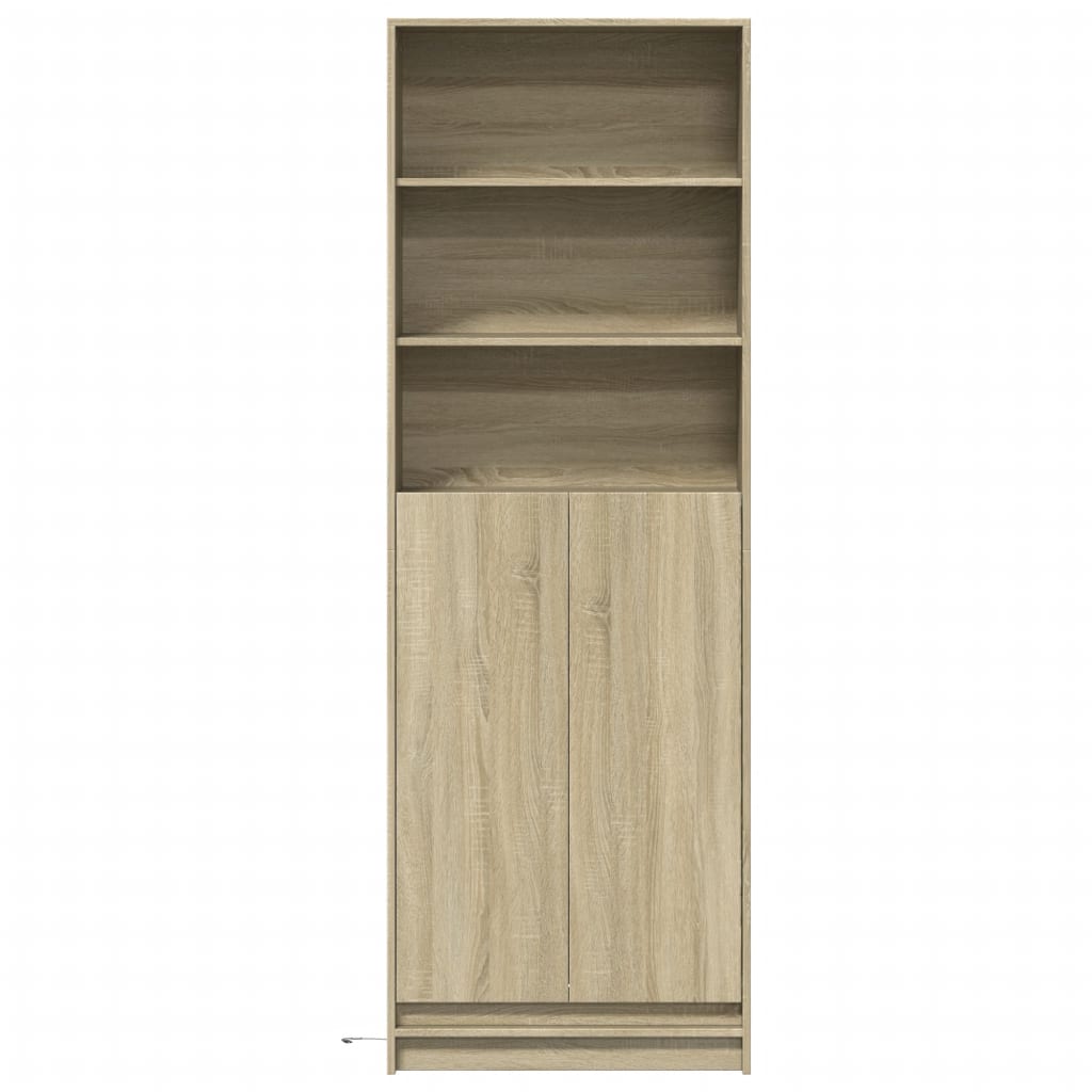 Hoge kast met LED 69x32,5x200 cm bewerkt hout sonoma eikenkleur - AllerleiShop