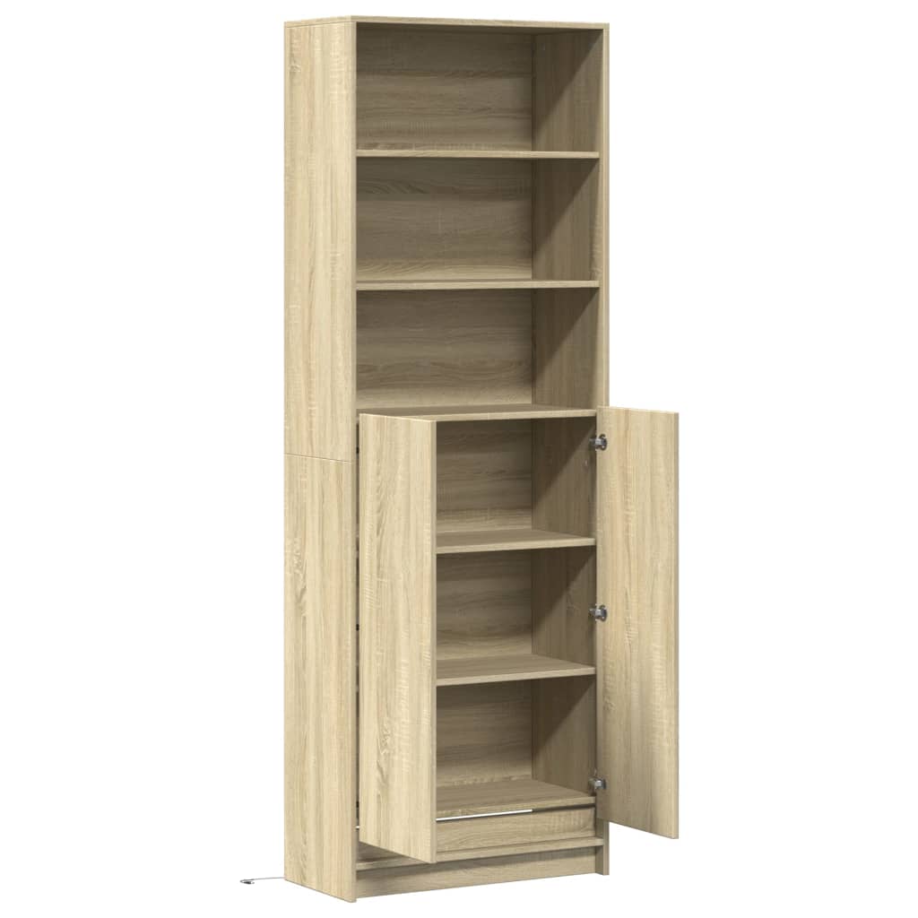 Hoge kast met LED 69x32,5x200 cm bewerkt hout sonoma eikenkleur - AllerleiShop