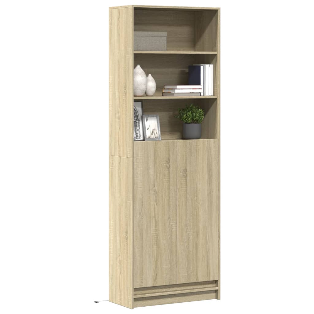 Hoge kast met LED 69x32,5x200 cm bewerkt hout sonoma eikenkleur - AllerleiShop