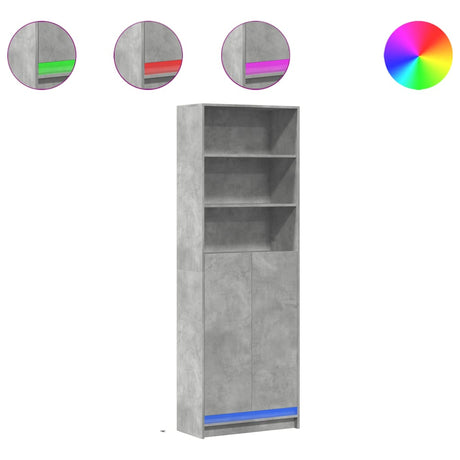 Hoge kast met LED 69x32,5x200 cm bewerkt hout betongrijs - AllerleiShop