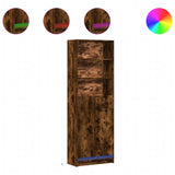 Hoge kast met LED 69x32,5x200 cm bewerkt hout gerookt eiken - AllerleiShop