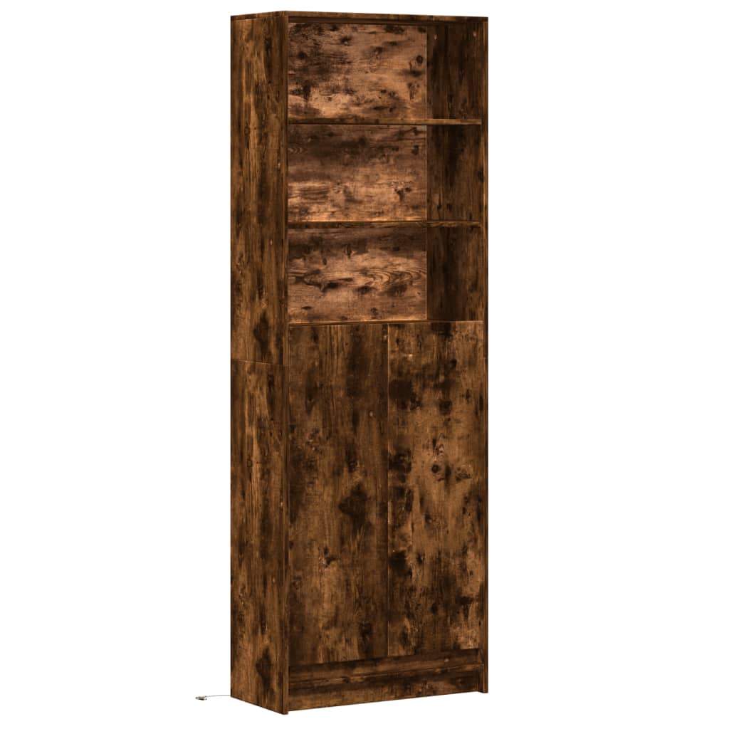 Hoge kast met LED 69x32,5x200 cm bewerkt hout gerookt eiken - AllerleiShop