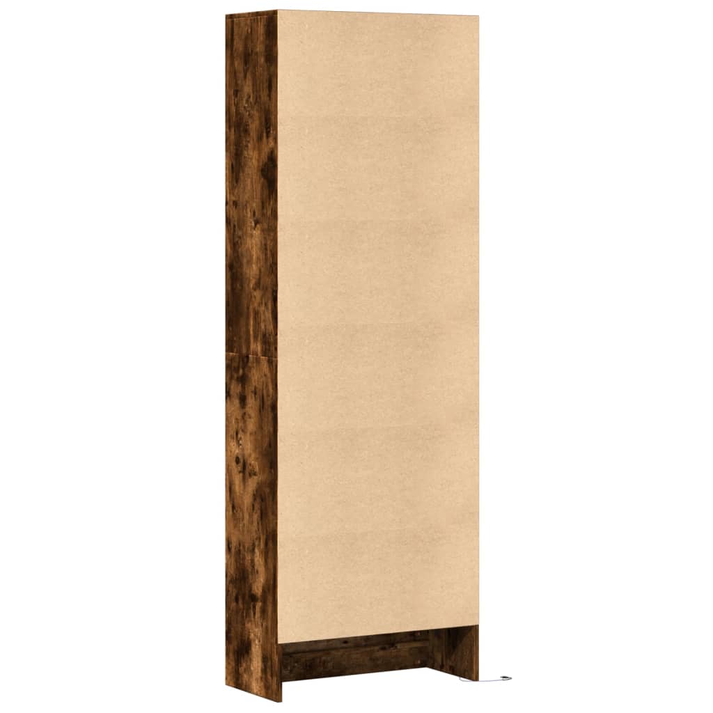 Hoge kast met LED 69x32,5x200 cm bewerkt hout gerookt eiken - AllerleiShop