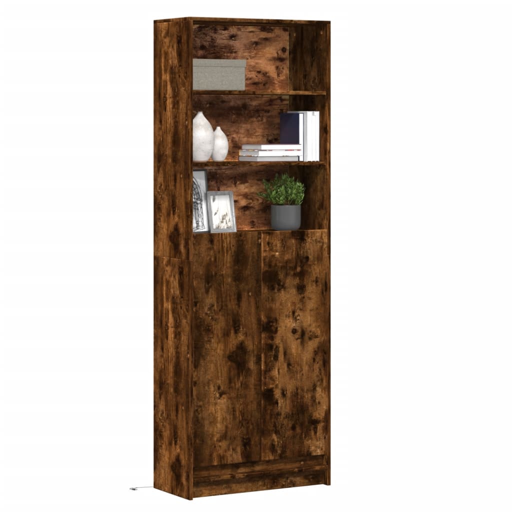 Hoge kast met LED 69x32,5x200 cm bewerkt hout gerookt eiken - AllerleiShop