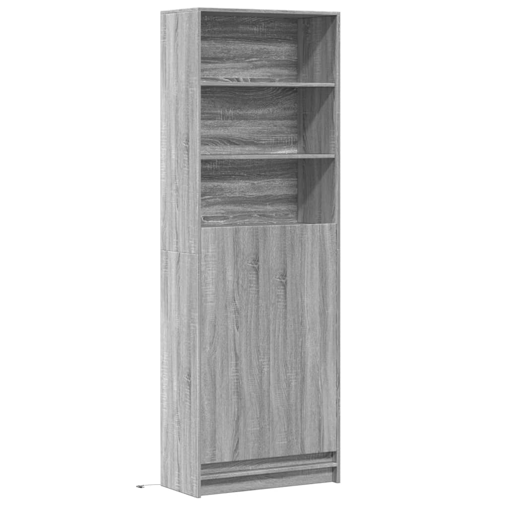 Hoge kast met LED 69x32,5x200 cm bewerkt hout grijs sonoma - AllerleiShop