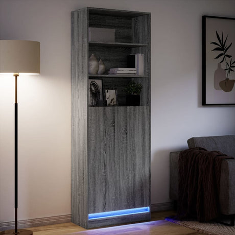 Hoge kast met LED 69x32,5x200 cm bewerkt hout grijs sonoma - AllerleiShop