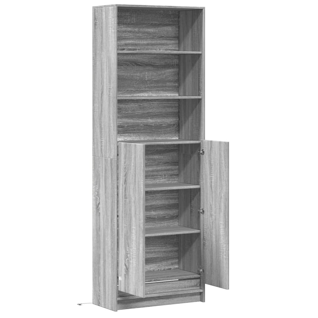 Hoge kast met LED 69x32,5x200 cm bewerkt hout grijs sonoma - AllerleiShop