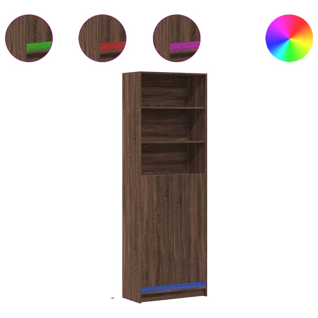 Hoge kast met LED 69x32,5x200 cm bewerkt hout bruin eikenkleur - AllerleiShop