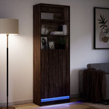 Hoge kast met LED 69x32,5x200 cm bewerkt hout bruin eikenkleur - AllerleiShop