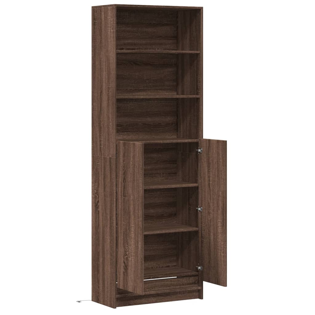 Hoge kast met LED 69x32,5x200 cm bewerkt hout bruin eikenkleur - AllerleiShop