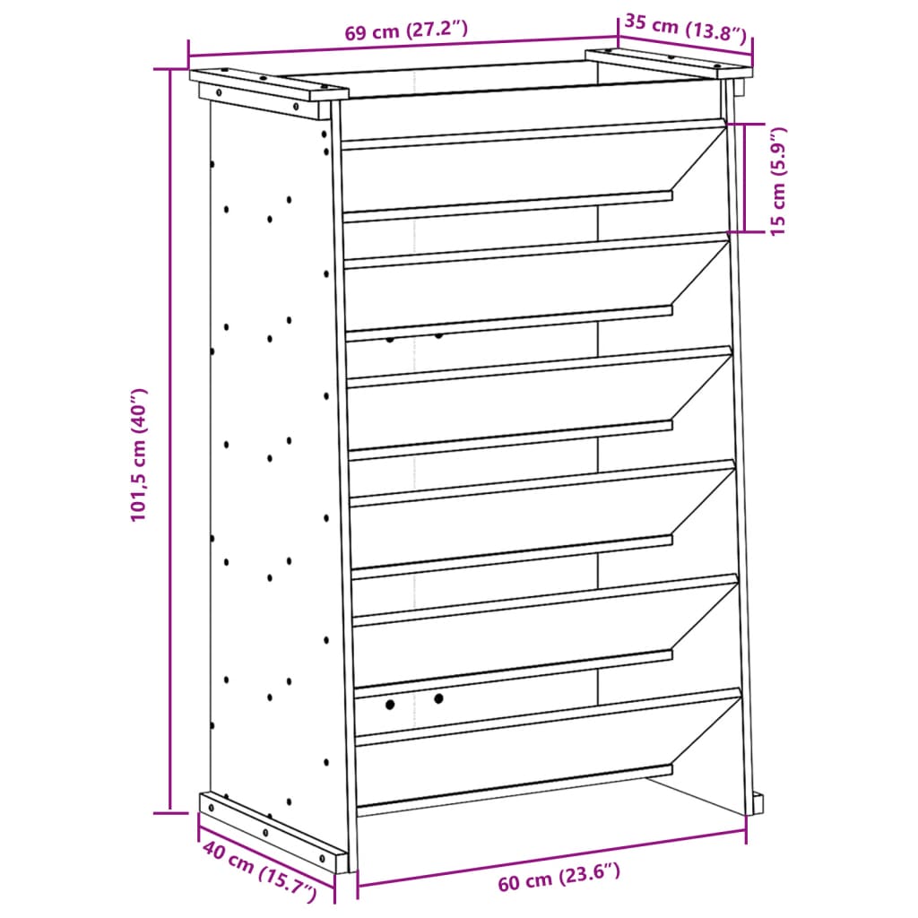 Kruidenbak 6-laags 69x40x101,5 cm massief grenenhout wit - AllerleiShop