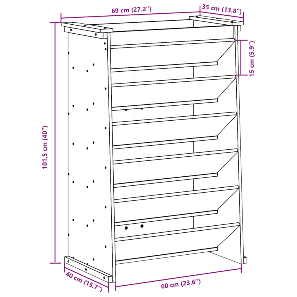 Kruidenbak 6-laags 69x40x101,5 cm massief grenenhout wasbruin - AllerleiShop