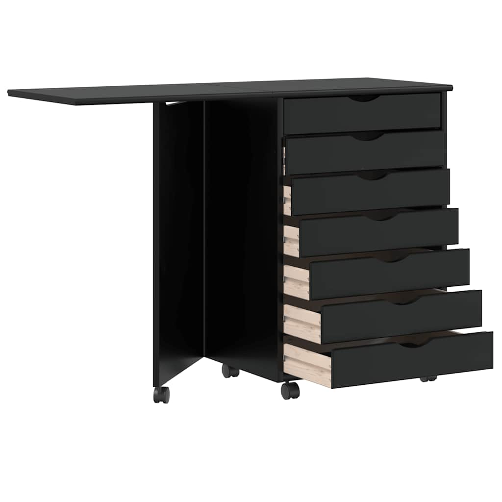 Rolkast met bureau MOSS massief grenenhout zwart