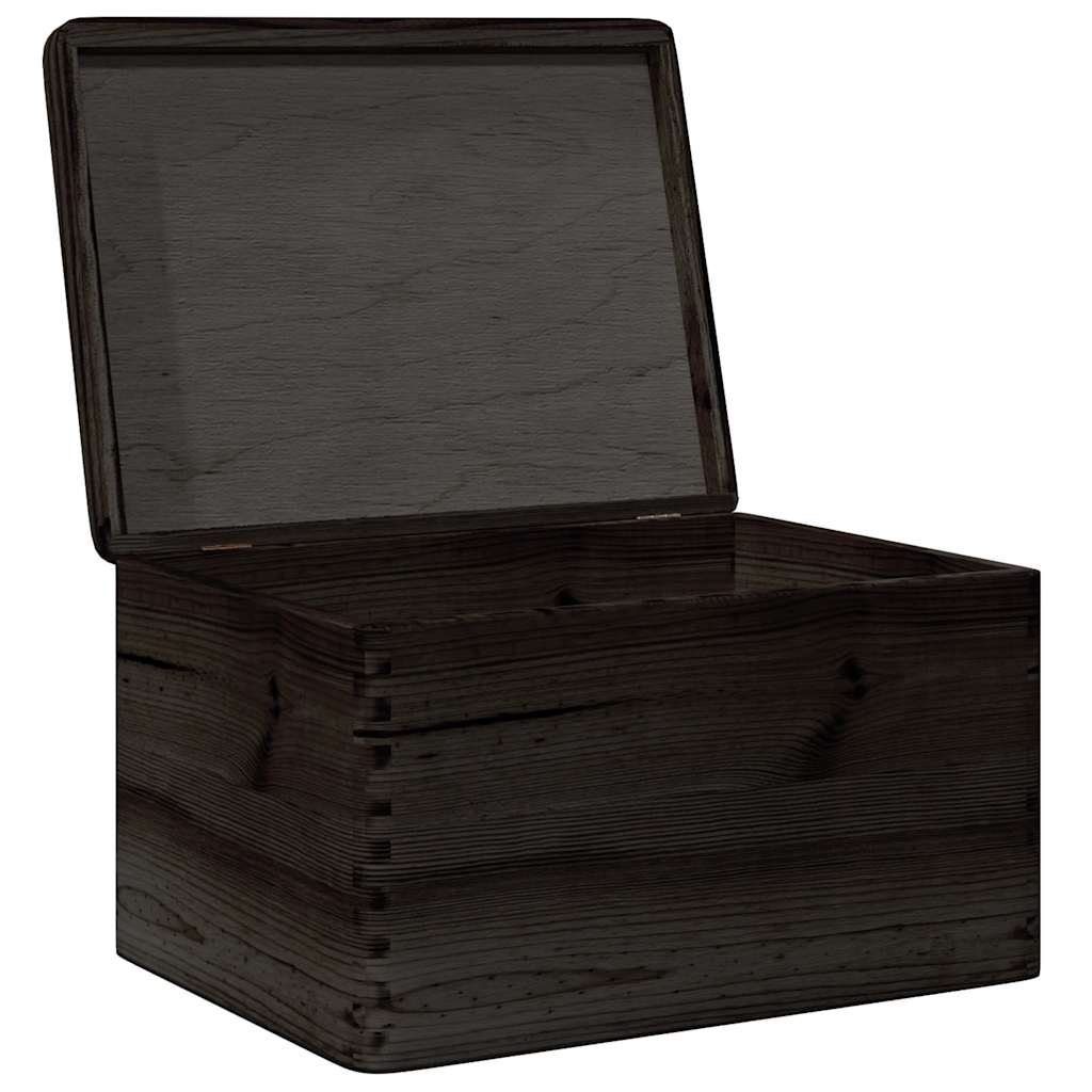 Houten kist met deksel 40x30x23 cm massief grenenhout zwart - AllerleiShop