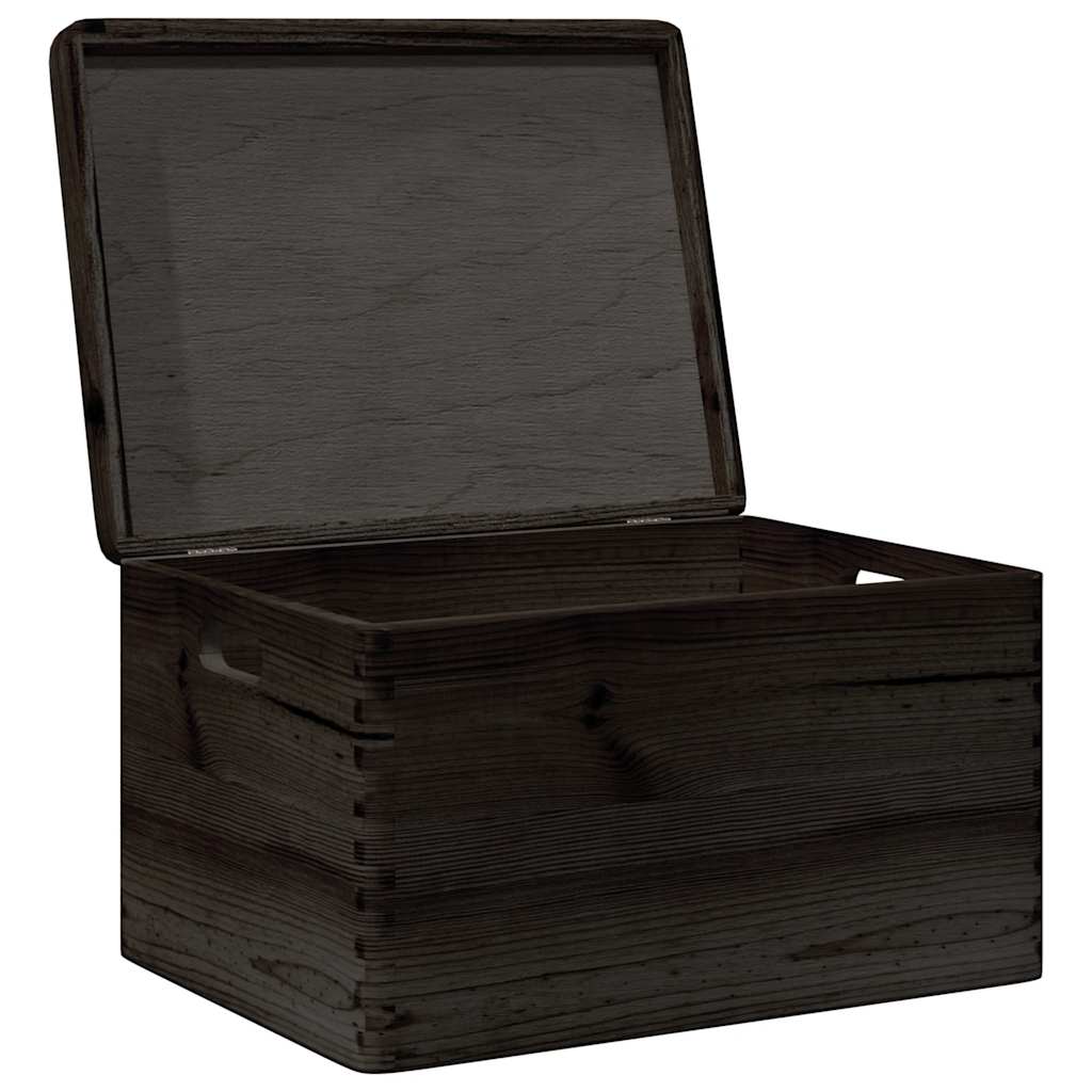 Houten kist met deksel&handvatten 40x30x23cm grenenhout zwart - AllerleiShop