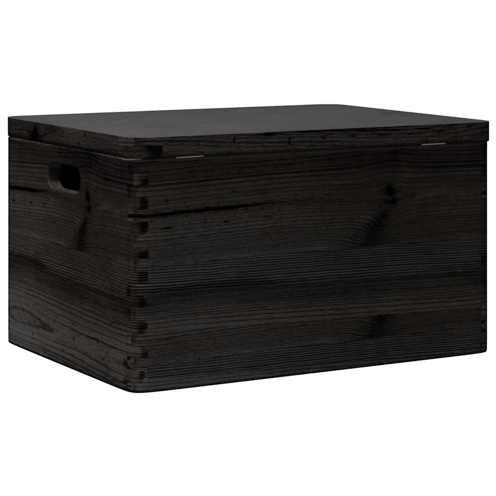 Houten kist met deksel&handvatten 40x30x23cm grenenhout zwart - AllerleiShop