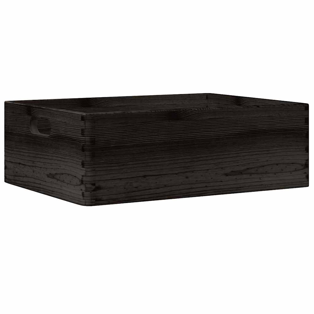 Houten kist met handvatten 40x30x13 cm massief grenenhout zwart - AllerleiShop