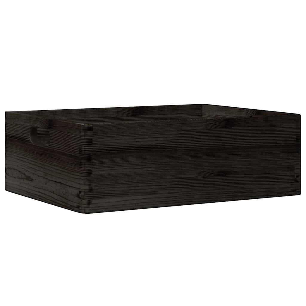 Houten kist met handvatten 40x30x13 cm massief grenenhout zwart - AllerleiShop