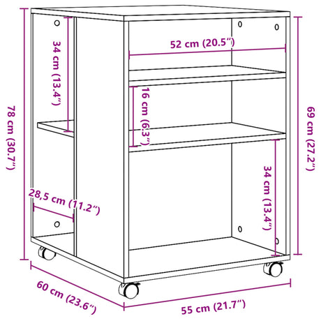 Bijzettafel met wieltjes 55x60x78 bewerkt hout wit - AllerleiShop