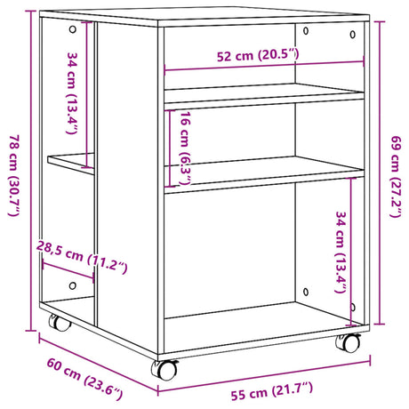 Bijzettafel met wieltjes 55x60x78 cm bewerkt hout zwart - AllerleiShop