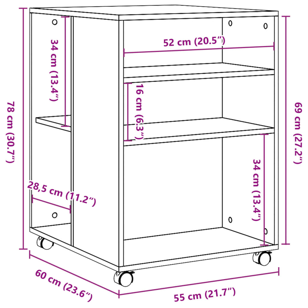 Bijzettafel met wieltjes 55x60x78 cm bewerkt hout betongrijs - AllerleiShop