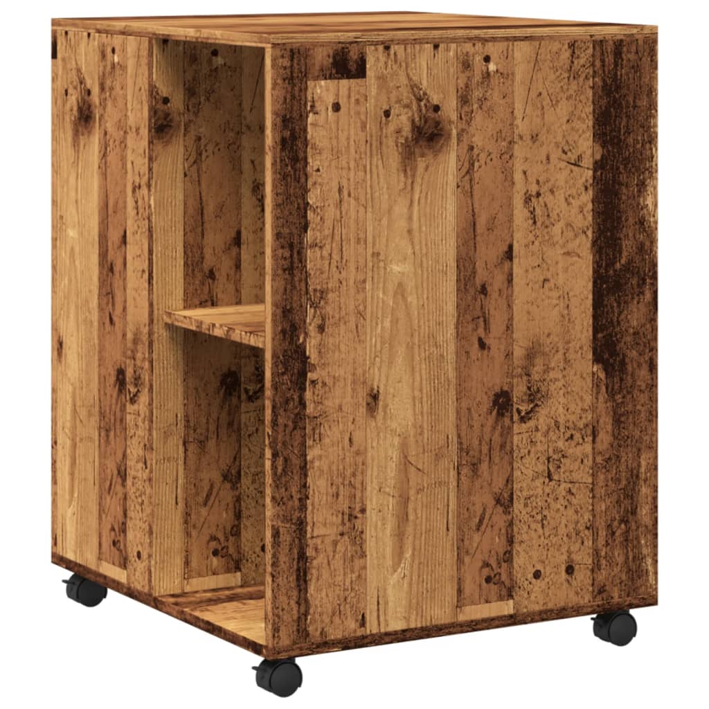 Bijzettafel met wieltjes 55x60x78 cm bewerkt hout oud houtkleur - AllerleiShop