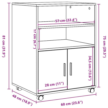 Rolkast 60x48x81 cm bewerkt hout wit - AllerleiShop