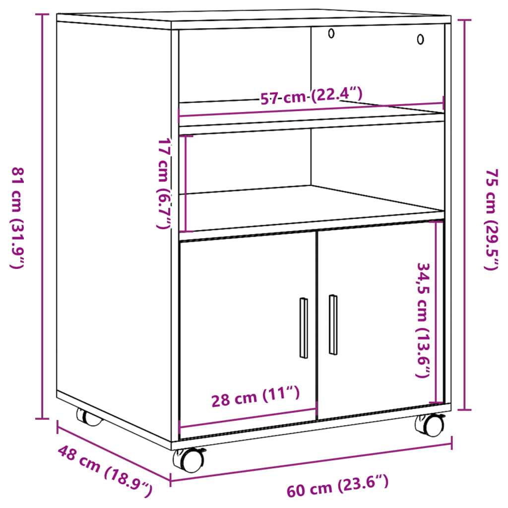 Rolkast 60x48x81 cm bewerkt hout zwart - AllerleiShop