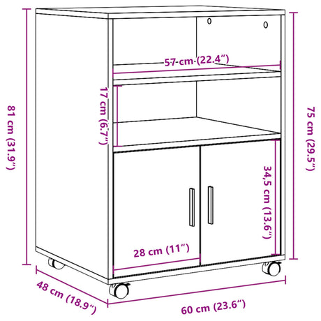 Rolkast 60x48x81 cm bewerkt hout zwart - AllerleiShop