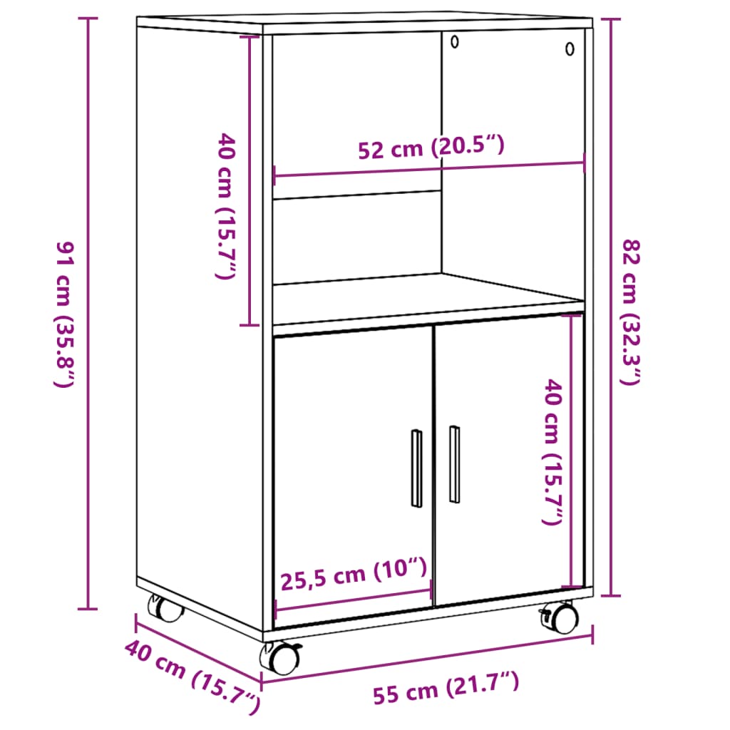 Rolkast 55x40x91 cm bewerkt hout wit - AllerleiShop