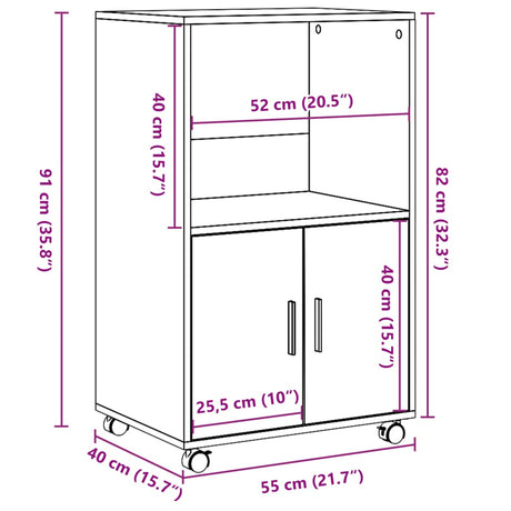 Rolkast 55x40x91 cm bewerkt hout wit - AllerleiShop