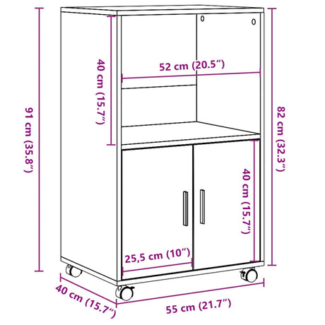 Rolkast 55x40x91 cm bewerkt hout zwart - AllerleiShop