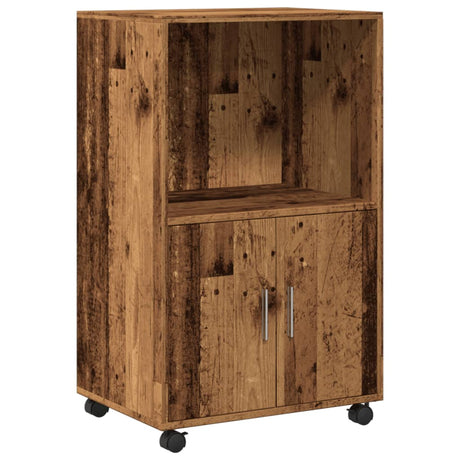 Rolkast 55x40x91 cm bewerkt hout oud houtkleurig - AllerleiShop