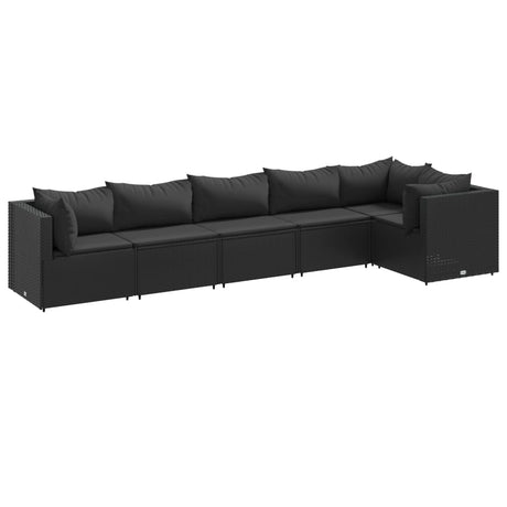 6-delige Loungeset met kussens poly rattan zwart - AllerleiShop