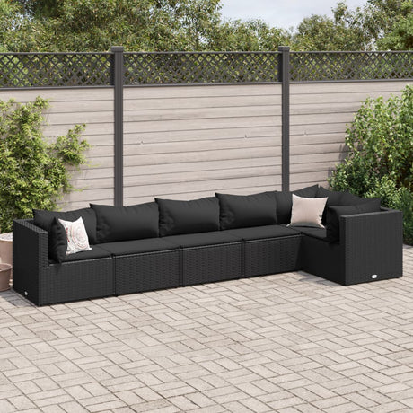 6-delige Loungeset met kussens poly rattan zwart - AllerleiShop