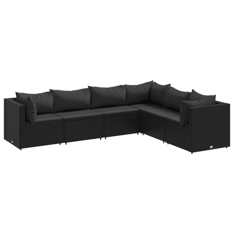 6-delige Loungeset met kussens poly rattan zwart - AllerleiShop