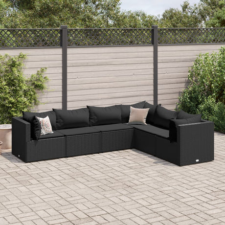 6-delige Loungeset met kussens poly rattan zwart - AllerleiShop