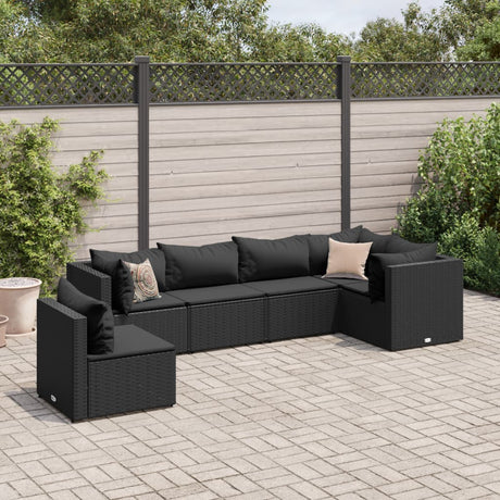 6-delige Loungeset met kussens poly rattan zwart - AllerleiShop
