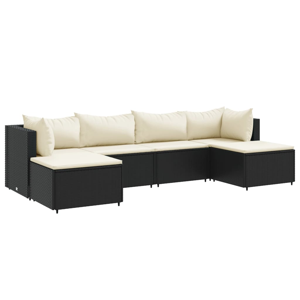 6-delige Loungeset met kussens poly rattan zwart - AllerleiShop