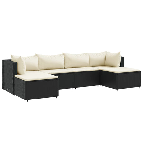 6-delige Loungeset met kussens poly rattan zwart - AllerleiShop