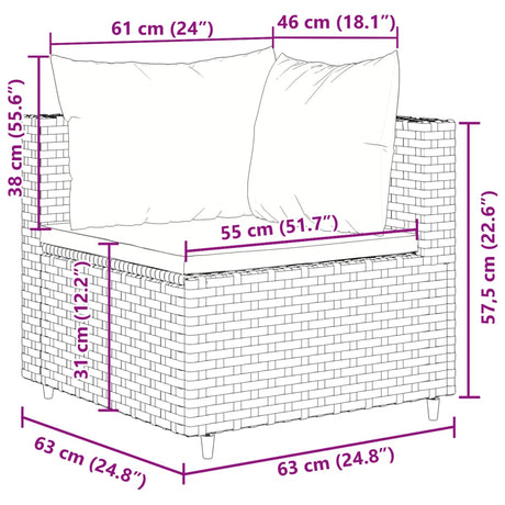 6-delige Loungeset met kussens poly rattan zwart - AllerleiShop