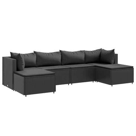6-delige Loungeset met kussens poly rattan zwart - AllerleiShop