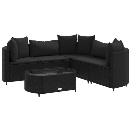 6-delige Loungeset met kussens poly rattan zwart - AllerleiShop