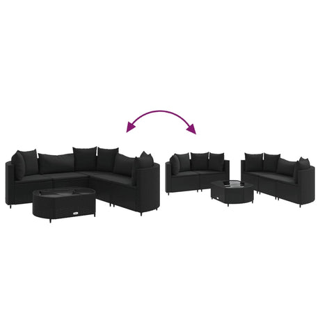 6-delige Loungeset met kussens poly rattan zwart - AllerleiShop