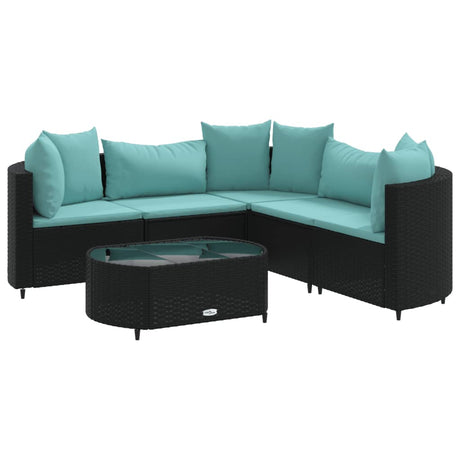 6-delige Loungeset met kussens poly rattan zwart - AllerleiShop