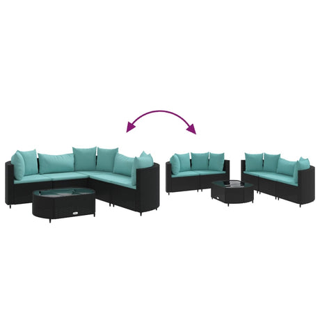 6-delige Loungeset met kussens poly rattan zwart - AllerleiShop
