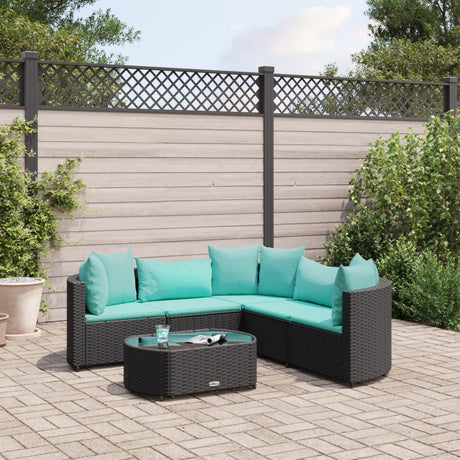 6-delige Loungeset met kussens poly rattan zwart - AllerleiShop