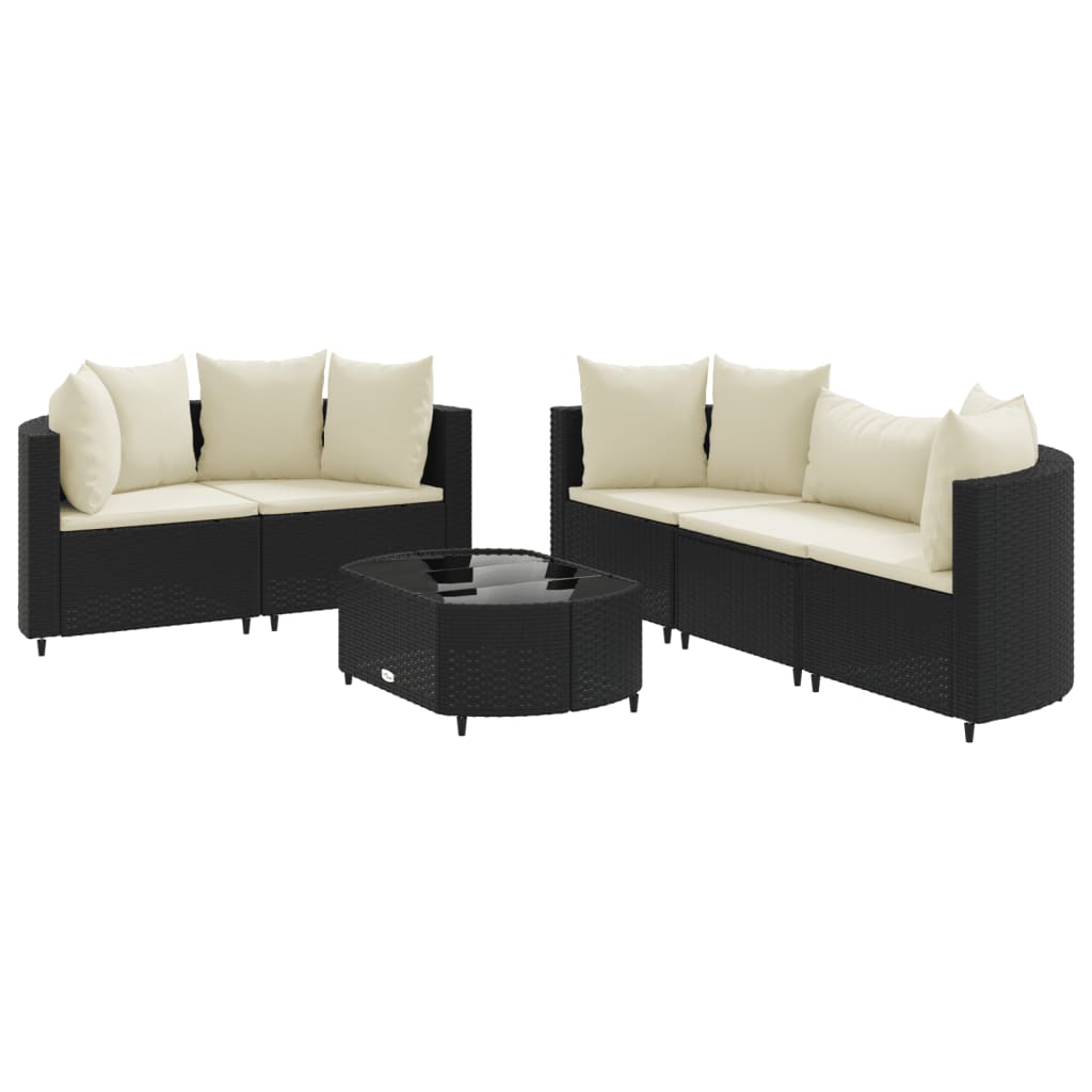 6-delige Loungeset met kussens poly rattan zwart - AllerleiShop